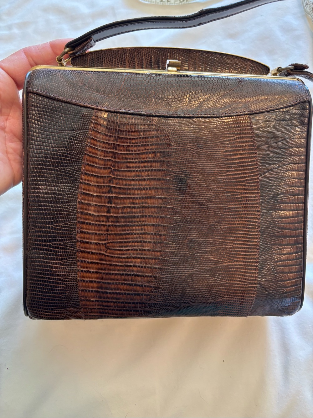 Men's Brown Lizard-Embossed Top-Handle Briefcase